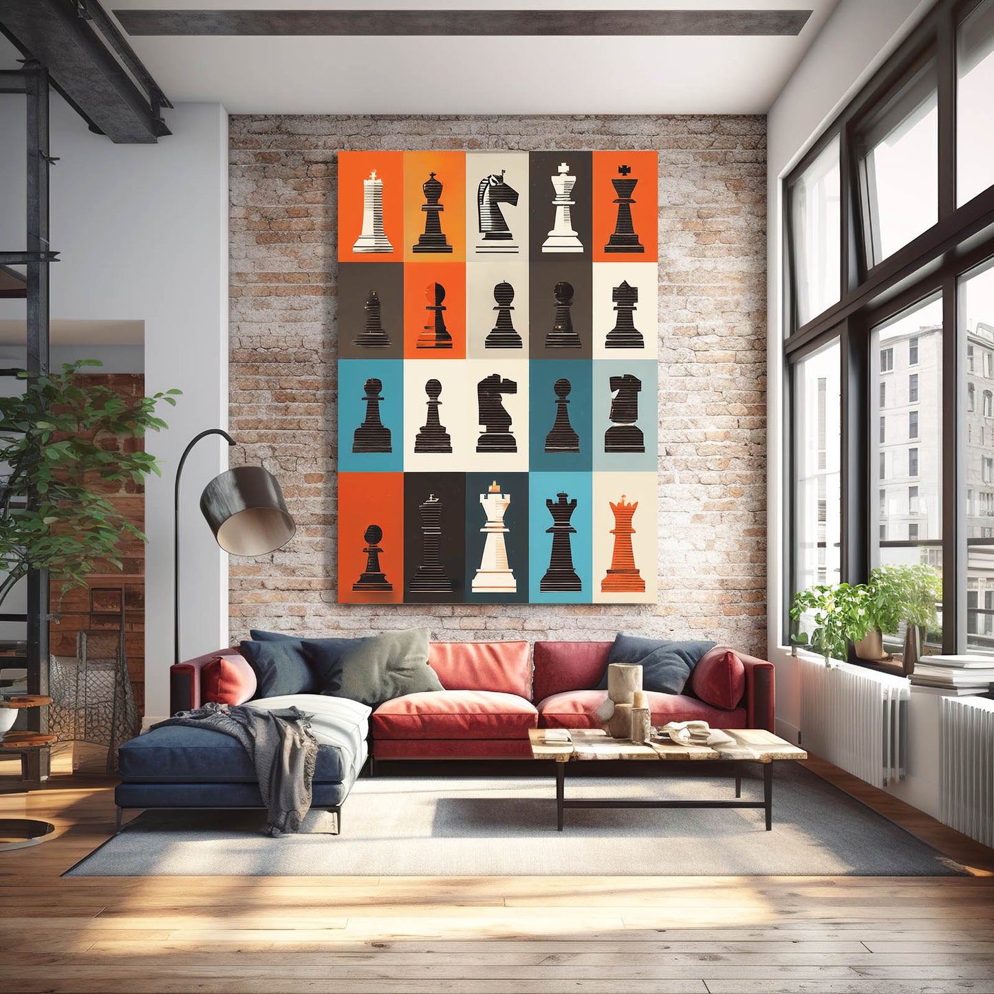 Retro Panel Grid Chess Wall Decor – styled in a furnished interior