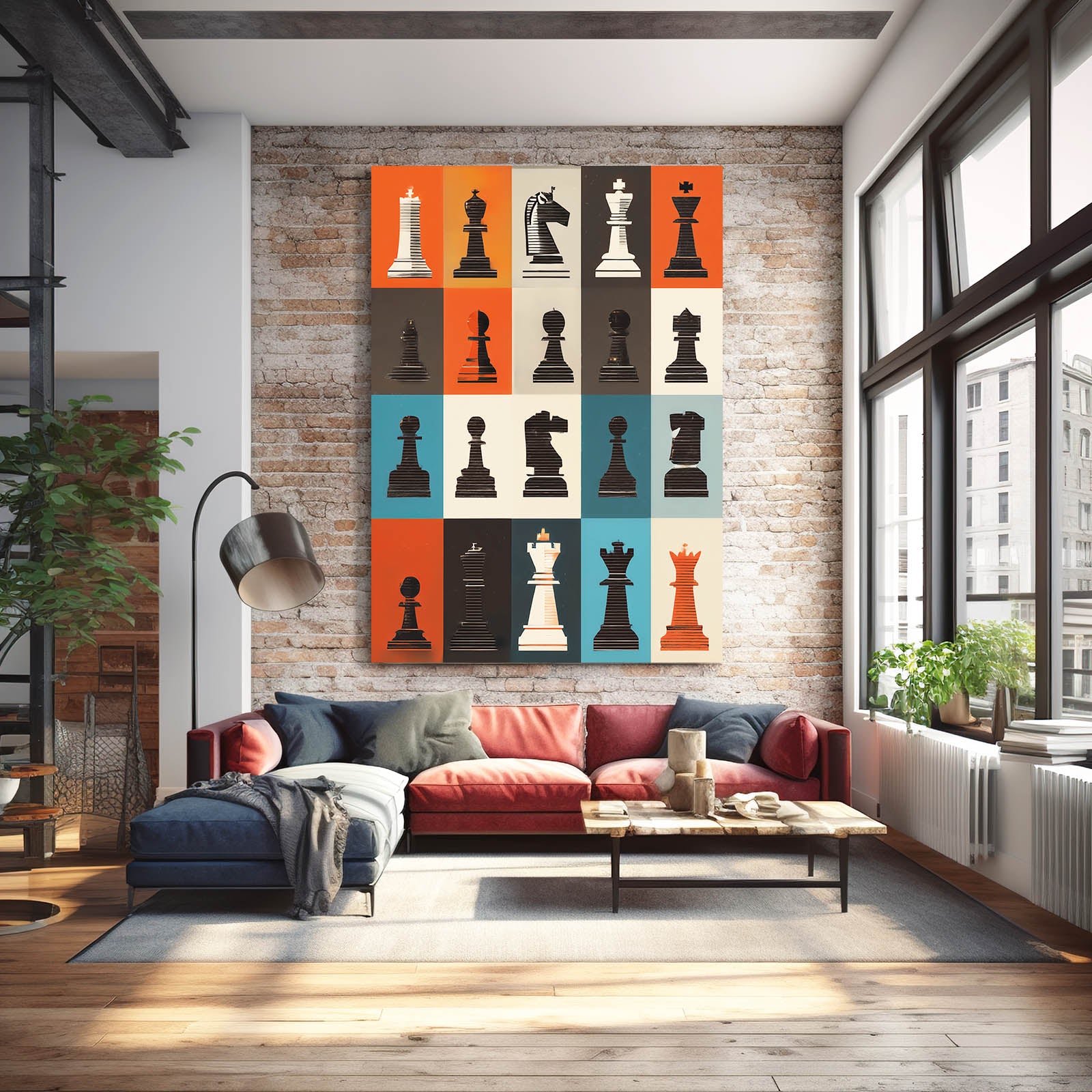 Retro Panel Grid Chess Wall Decor – styled in a furnished interior