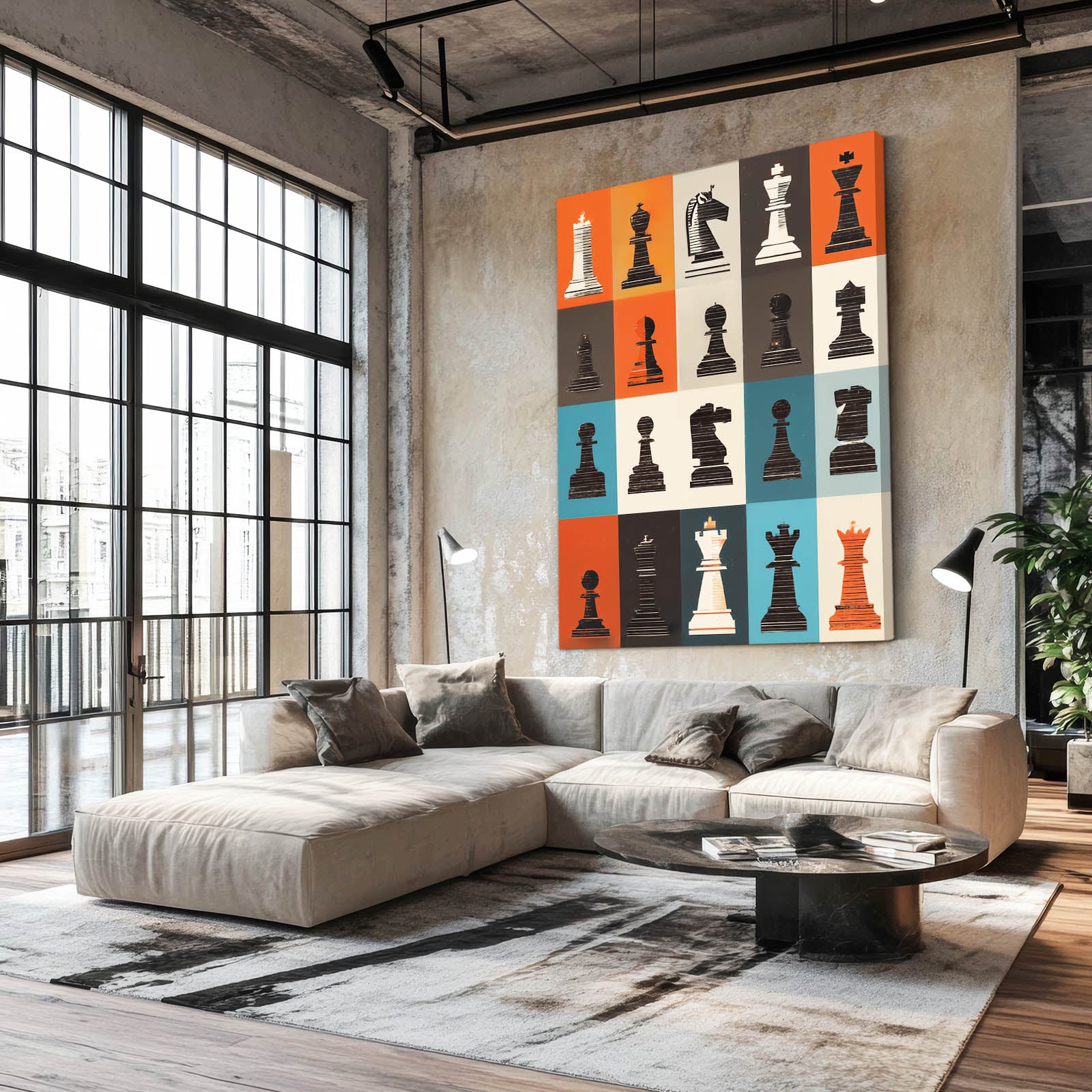 Retro Panel Grid Chess Wall Decor – styled in a furnished interior