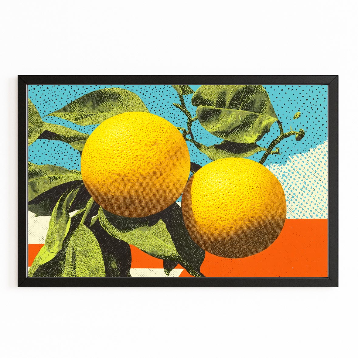 Retro Pop Lemons Fruit Wall Art – with Premium Black frame on white background