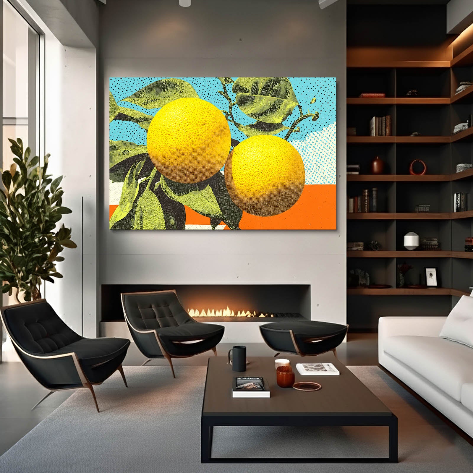 Retro Pop Lemons Fruit Wall Art – styled in a furnished interior