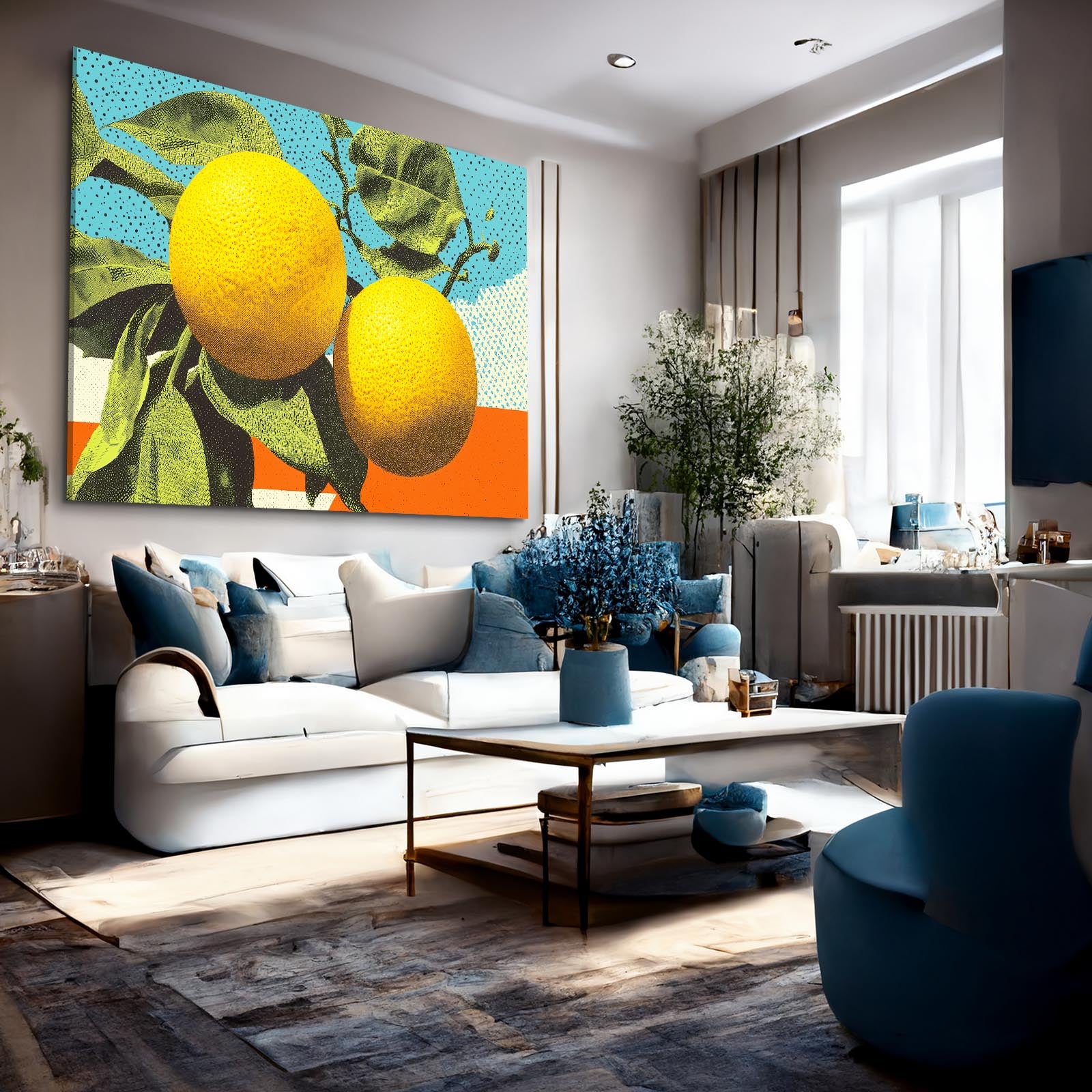 Retro Pop Lemons Fruit Wall Art – styled in a furnished interior