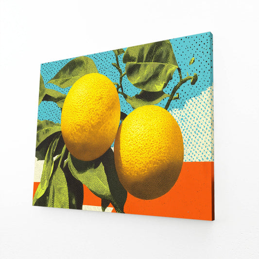 Retro Pop Lemons Fruit Wall Art — pop art canvas print, angled canvas view on white background