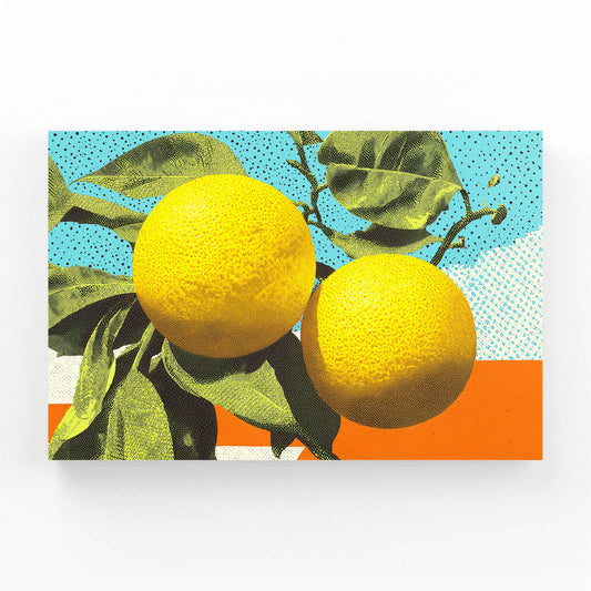 Retro Pop Lemons Fruit Wall Art — pop art canvas print, angled canvas view on white background
