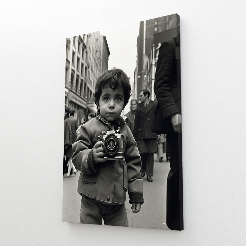 Retro Street Photographer Wall Art Print – angled canvas view on white background