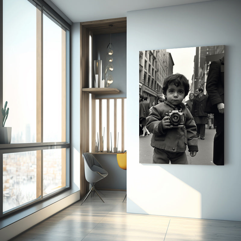 Retro Street Photographer Wall Art Print – in a sunlit hallway by tall windows