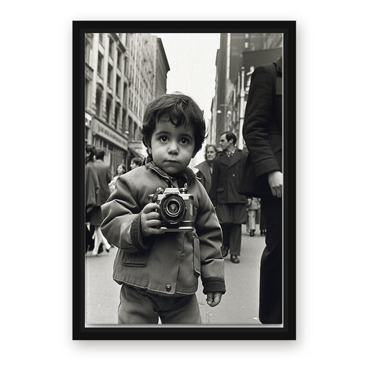 Retro Street Photographer Wall Art Print – with Premium Black wood frame