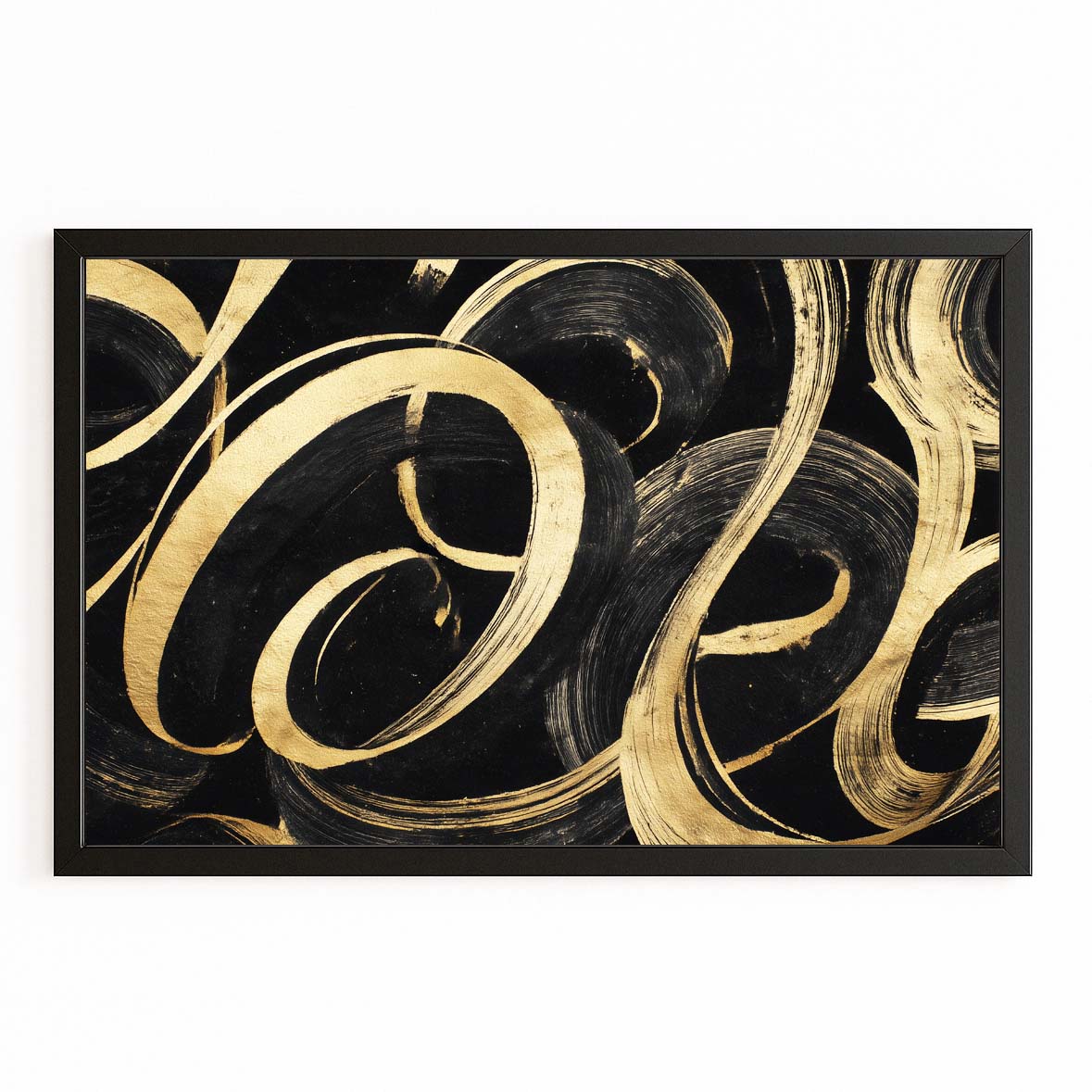 Ribbon Swirl Gold Canvas Art – with Premium Black frame on white background