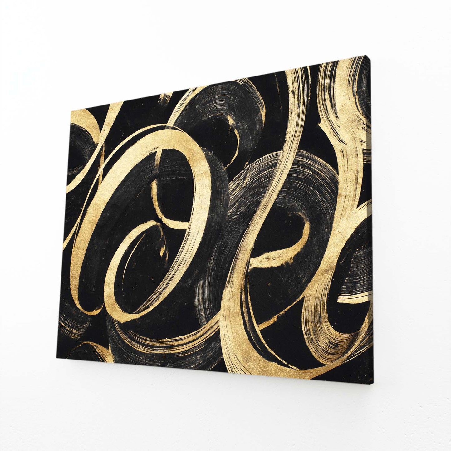 Ribbon Swirl Gold Canvas Art – angled canvas view on white background