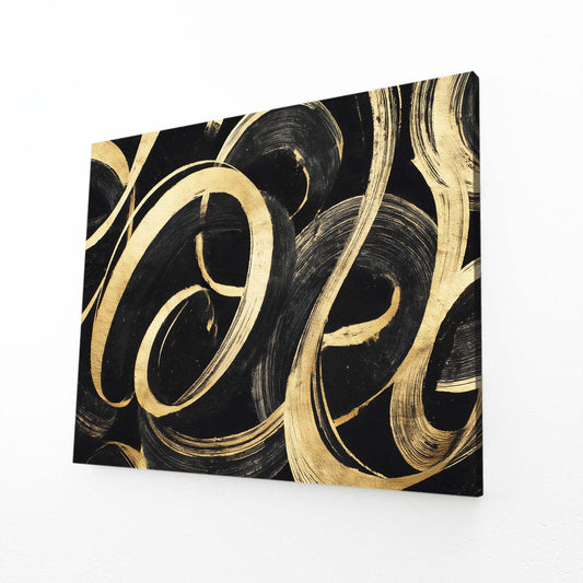 Ribbon Swirl Gold Canvas Art – angled canvas view on white background