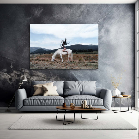 Rider Ridge Vista Horse Wall Decor — photography canvas print, styled in a furnished interior