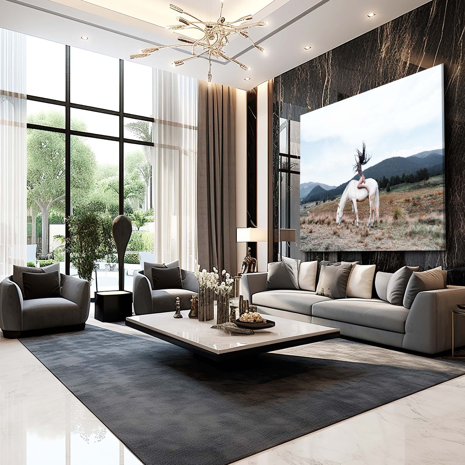 Rider Ridge Vista Horse Wall Decor — photography canvas print, styled in a furnished interior