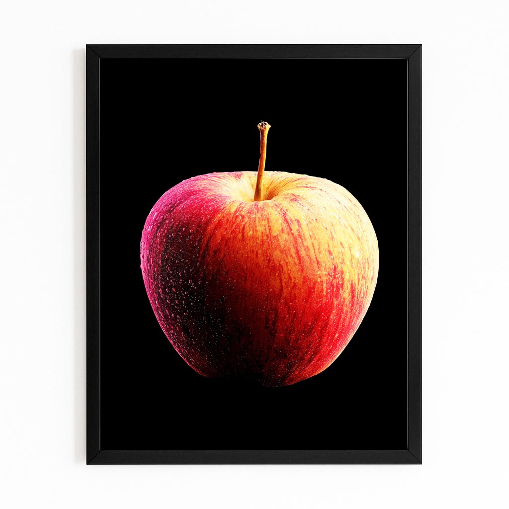 Ripe On Black Apple Art – with Premium Black frame on white background
