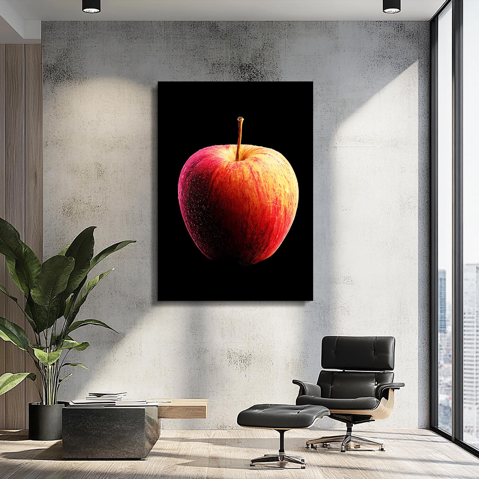 Ripe On Black Apple Art – styled in a furnished interior