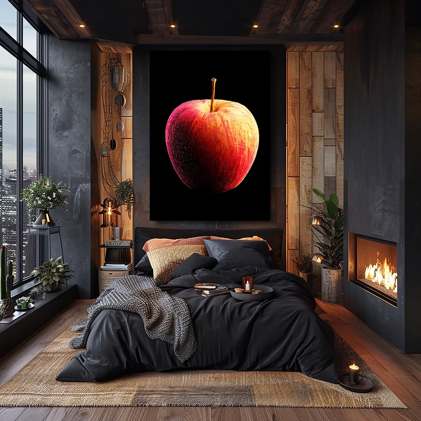 Ripe On Black Apple Art – styled in a furnished interior