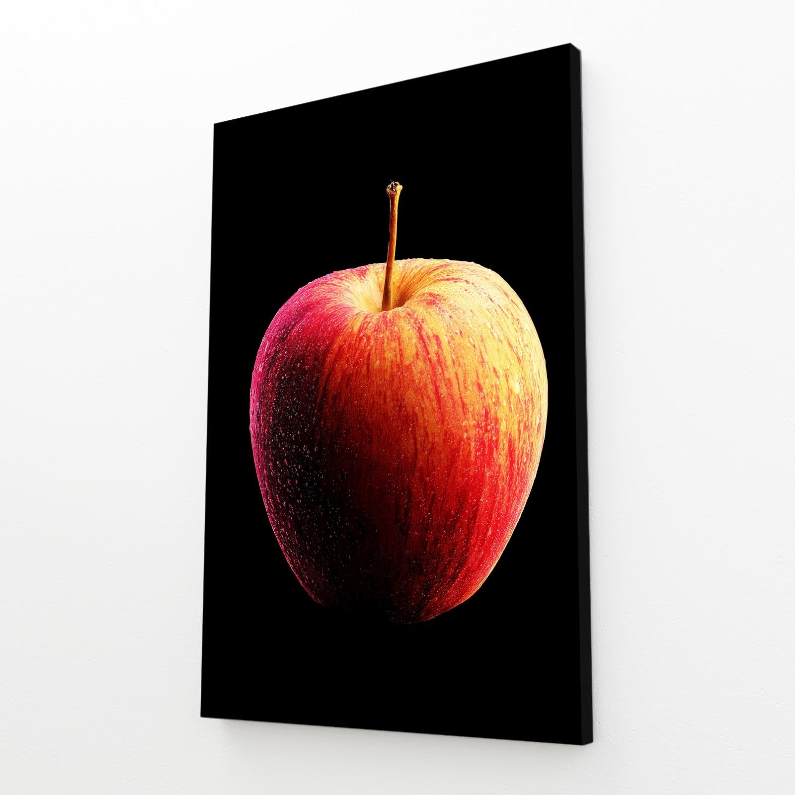 Ripe On Black Apple Art – angled canvas view on white background