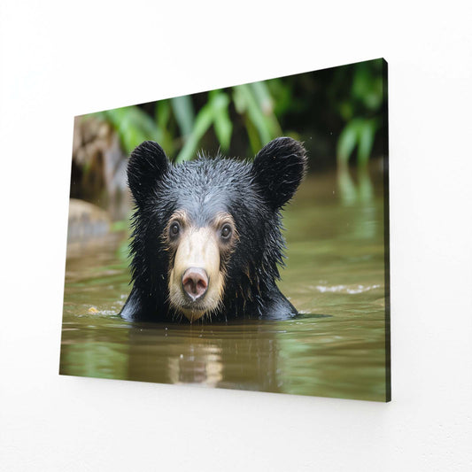 River Bath Cub Bear Prints — photography canvas print, angled canvas view on white background