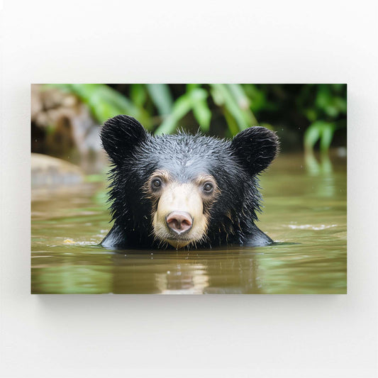 River Bath Cub Bear Prints — photography canvas print, angled canvas view on white background