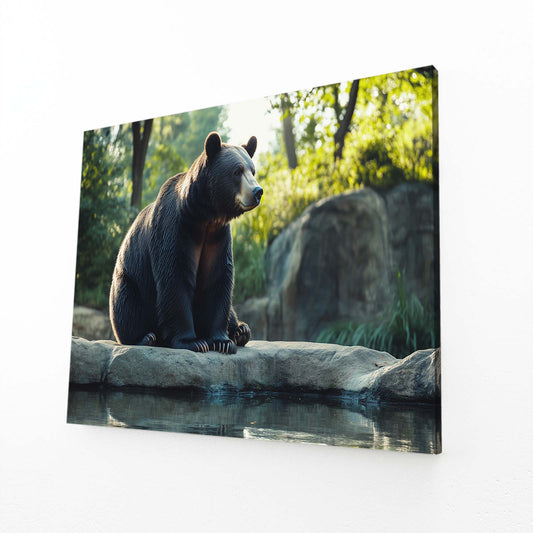 Riverside Rock Lounge Bear Prints — photography canvas print, angled canvas view on white background