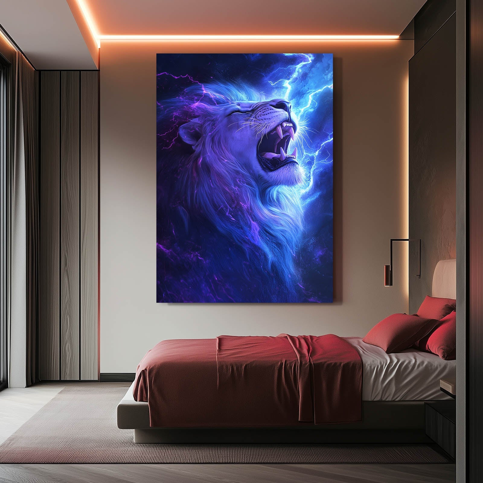 Roar Lion Art — fantasy canvas print in blue tones, view 3