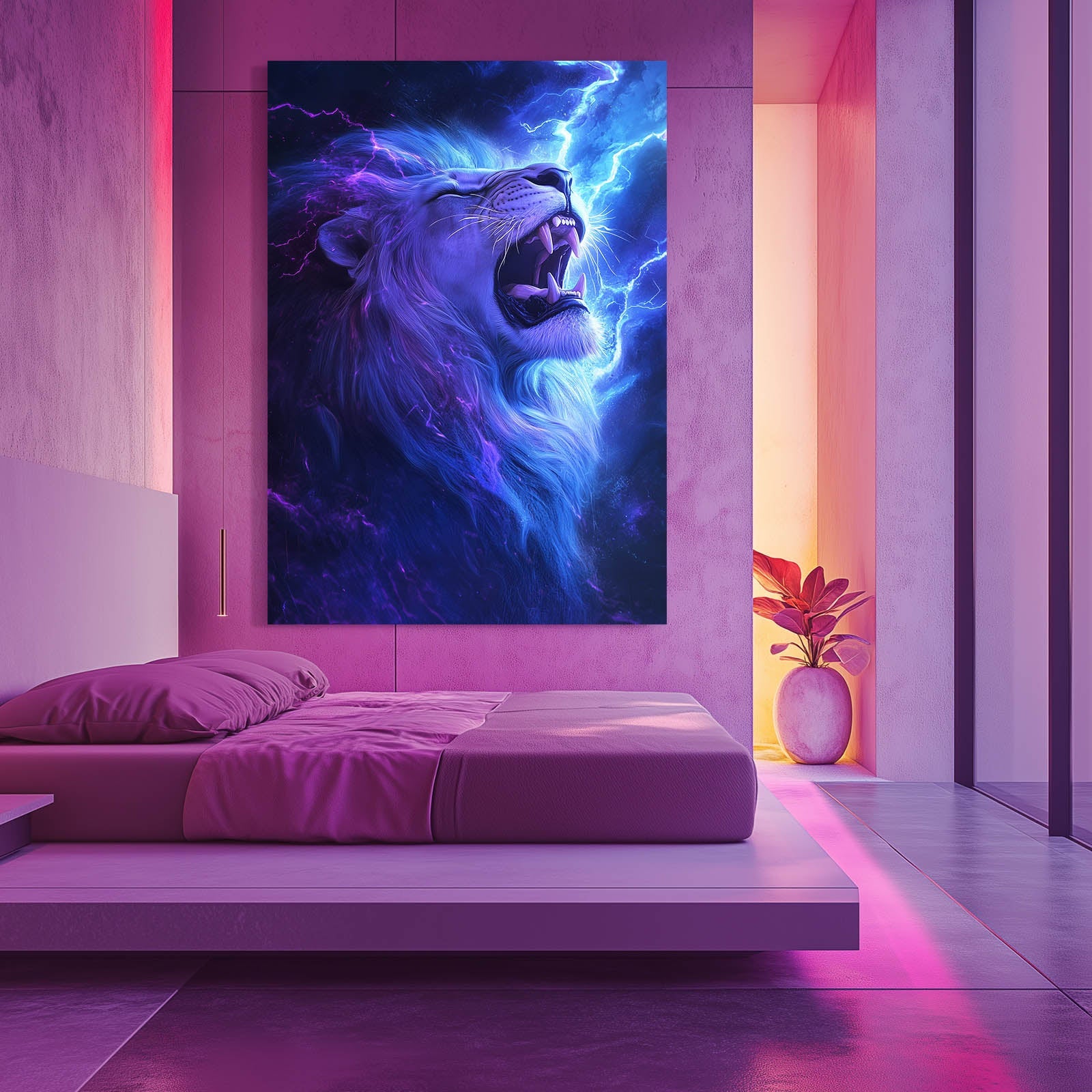 Roar Lion Art — fantasy canvas print in blue tones, view 4