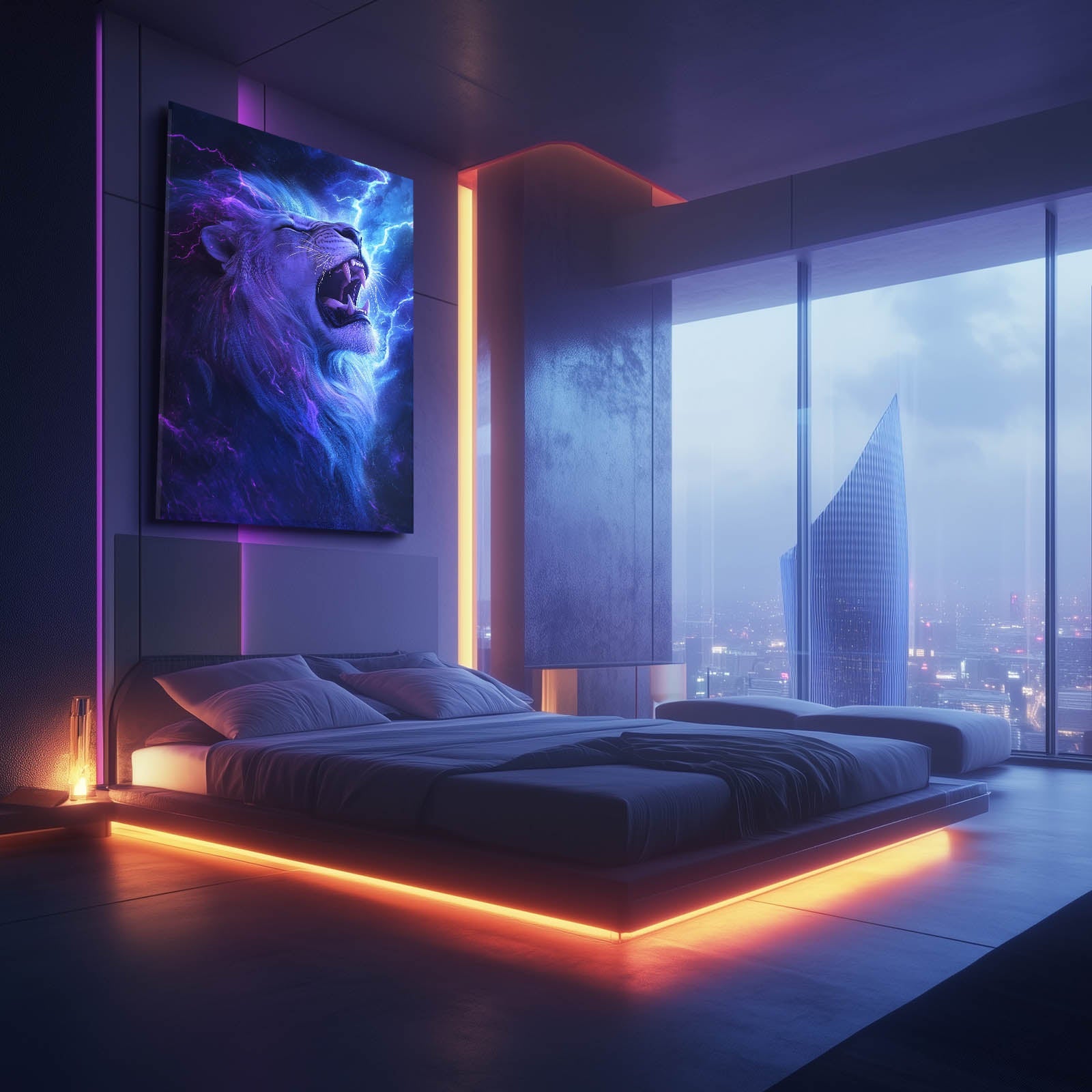 Roar Lion Art — fantasy canvas print in blue tones, view 5
