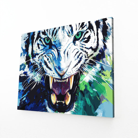 Roaring Ink Splash Tiger Canvas Art — contemporary canvas print, angled canvas view on white background