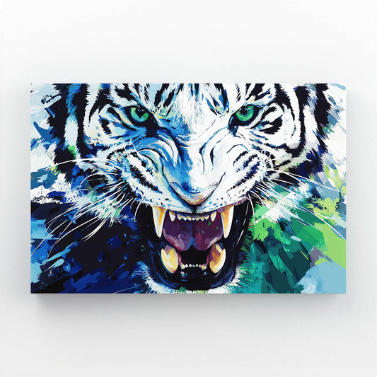 Roaring Ink Splash Tiger Canvas Art — contemporary canvas print, angled canvas view on white background
