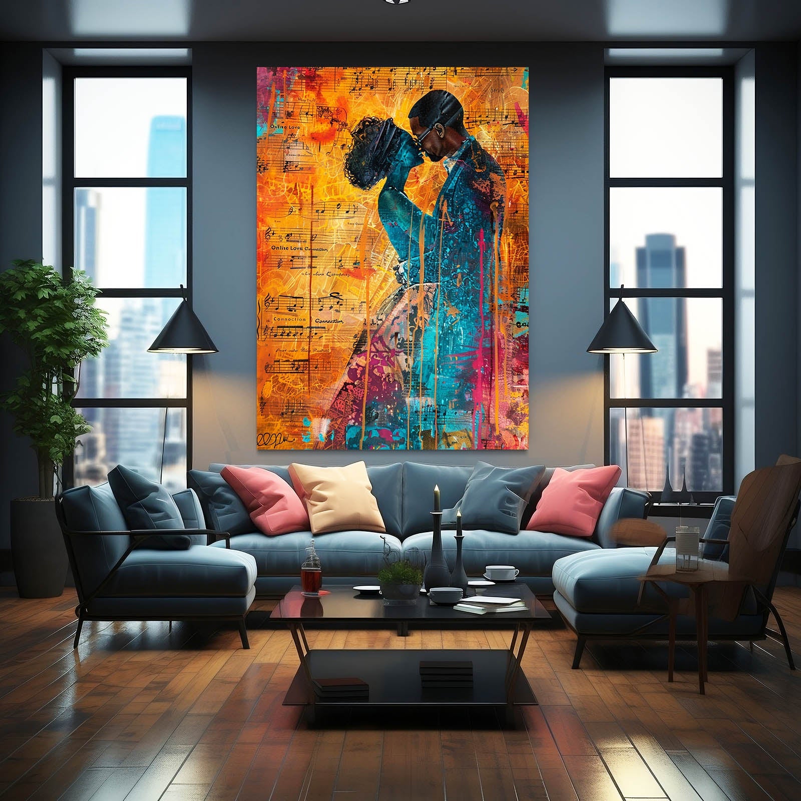 Romantic African Art — abstract canvas print in orange tones, view 3