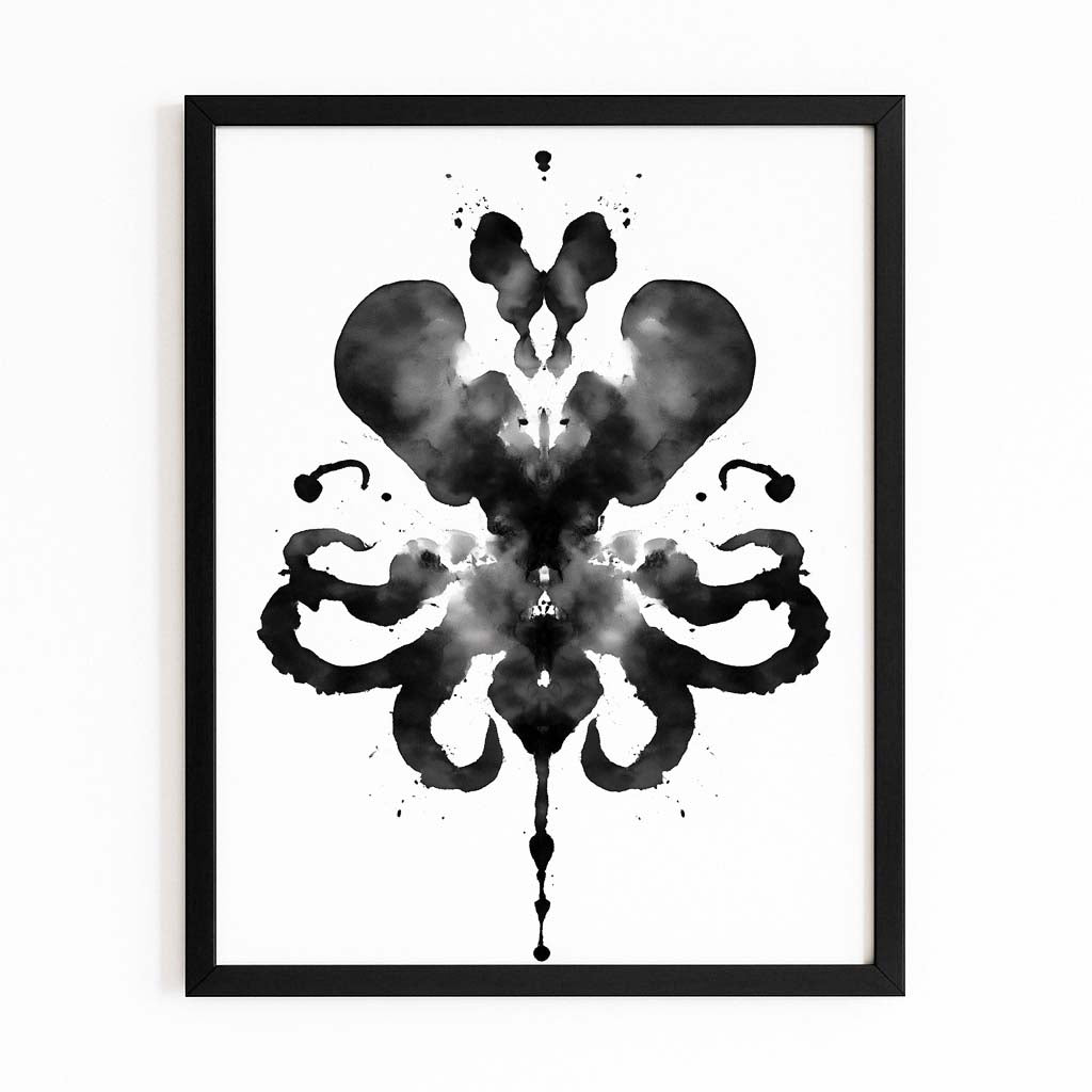Rorschach Ink Octopus Canvas – with Premium Black frame on white background