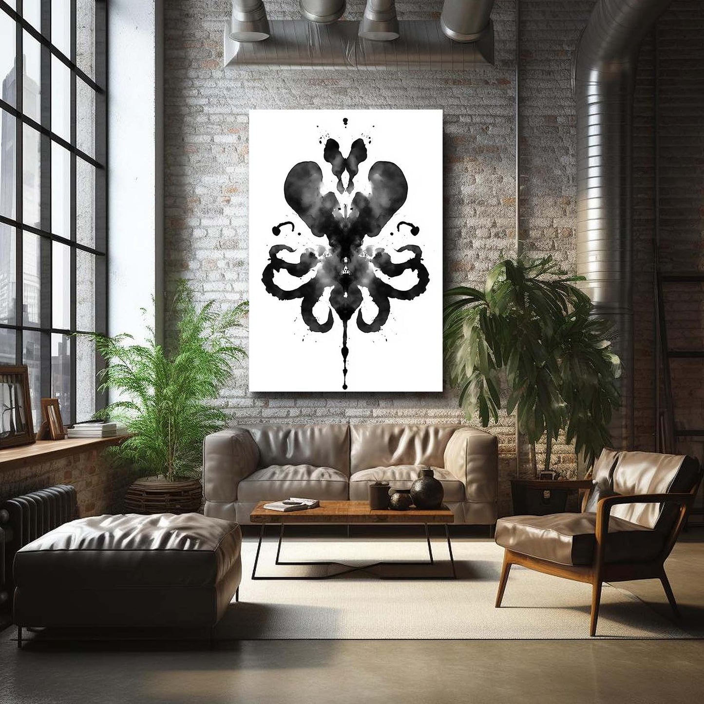 Rorschach Ink Octopus Canvas – styled in a furnished interior