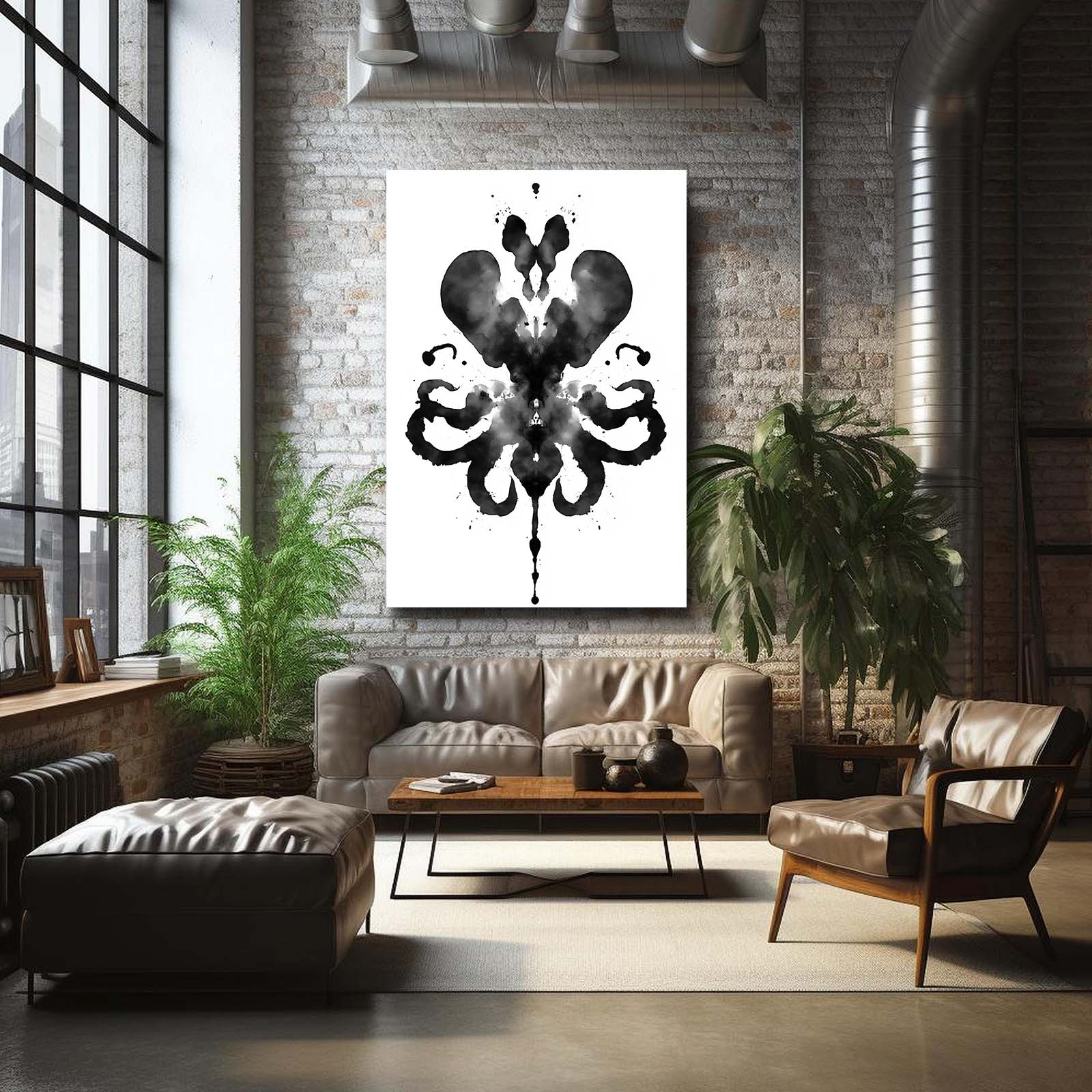Rorschach Ink Octopus Canvas – styled in a furnished interior