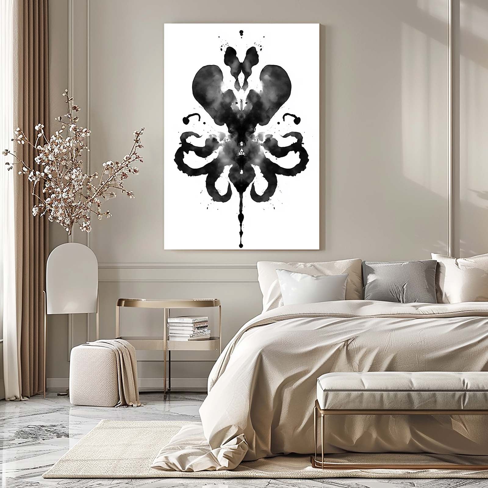 Rorschach Ink Octopus Canvas – styled in a furnished interior