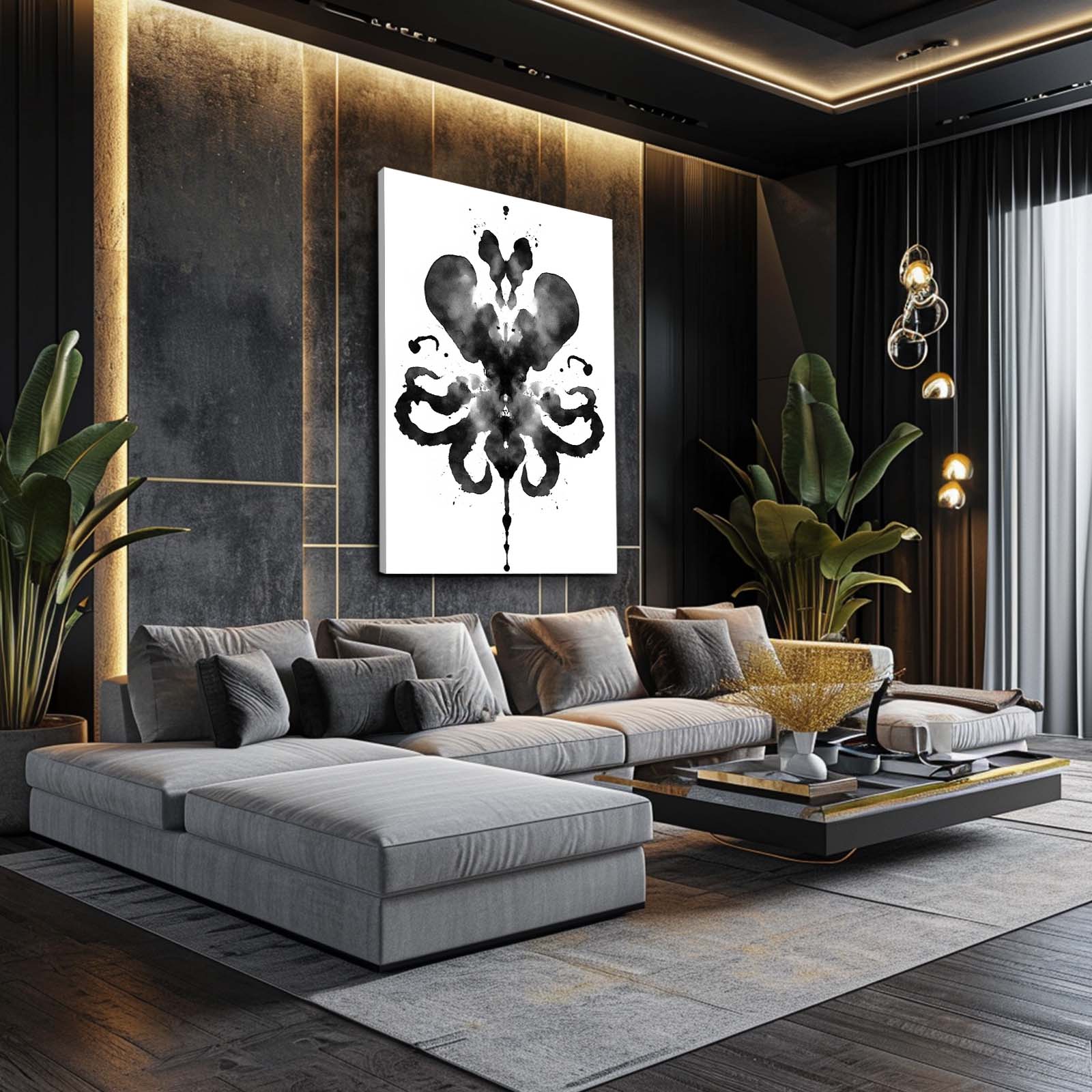 Rorschach Ink Octopus Canvas – styled in a furnished interior
