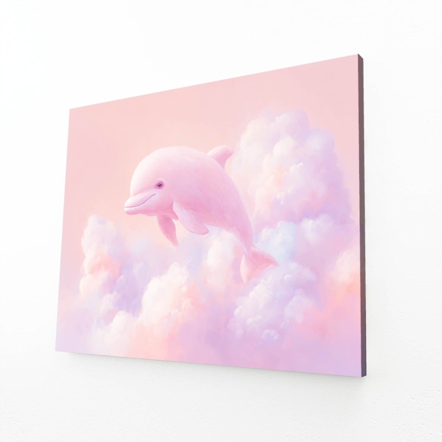Rose Cloud Dolphin Canvas – angled canvas view on white background