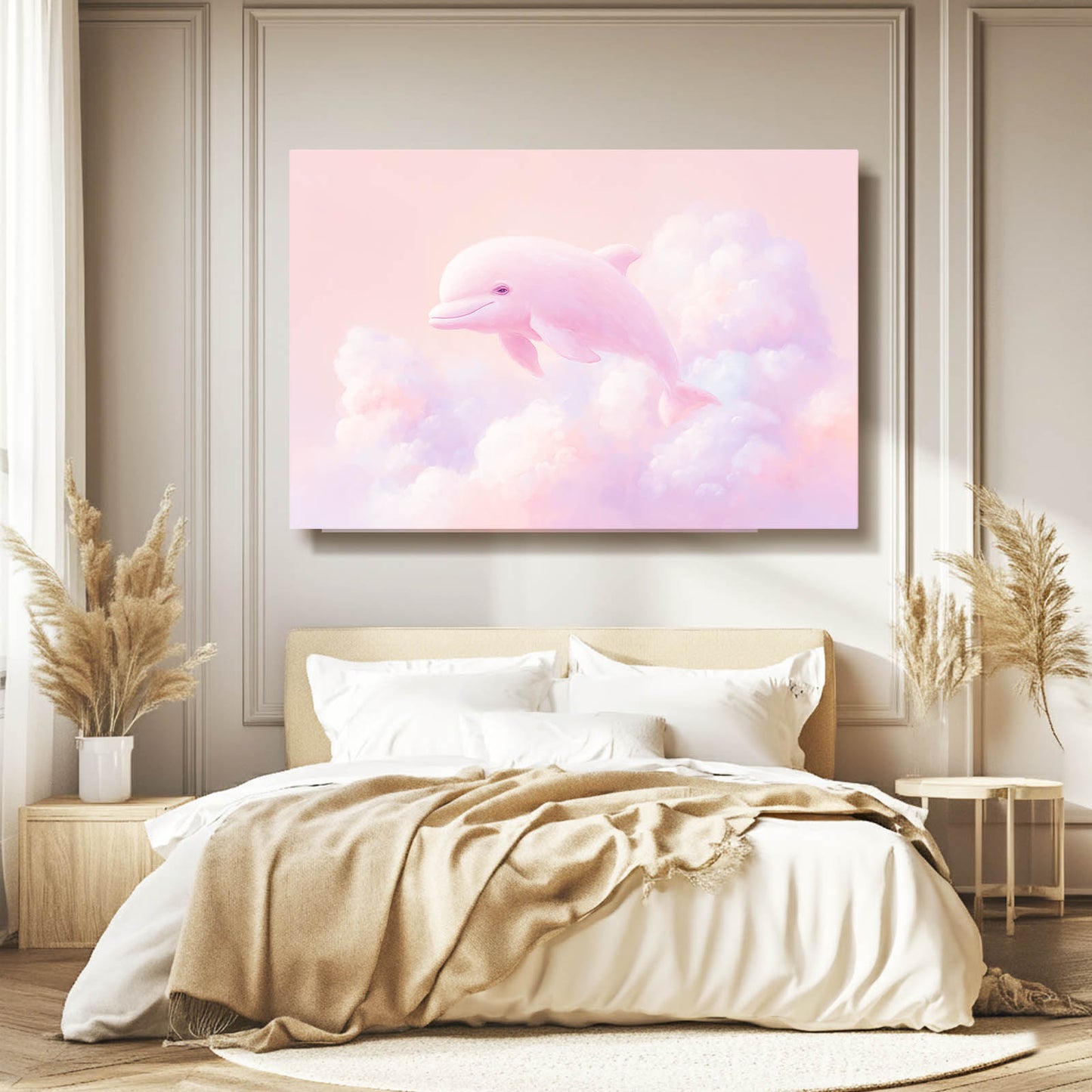Rose Cloud Dolphin Canvas – styled in a furnished interior