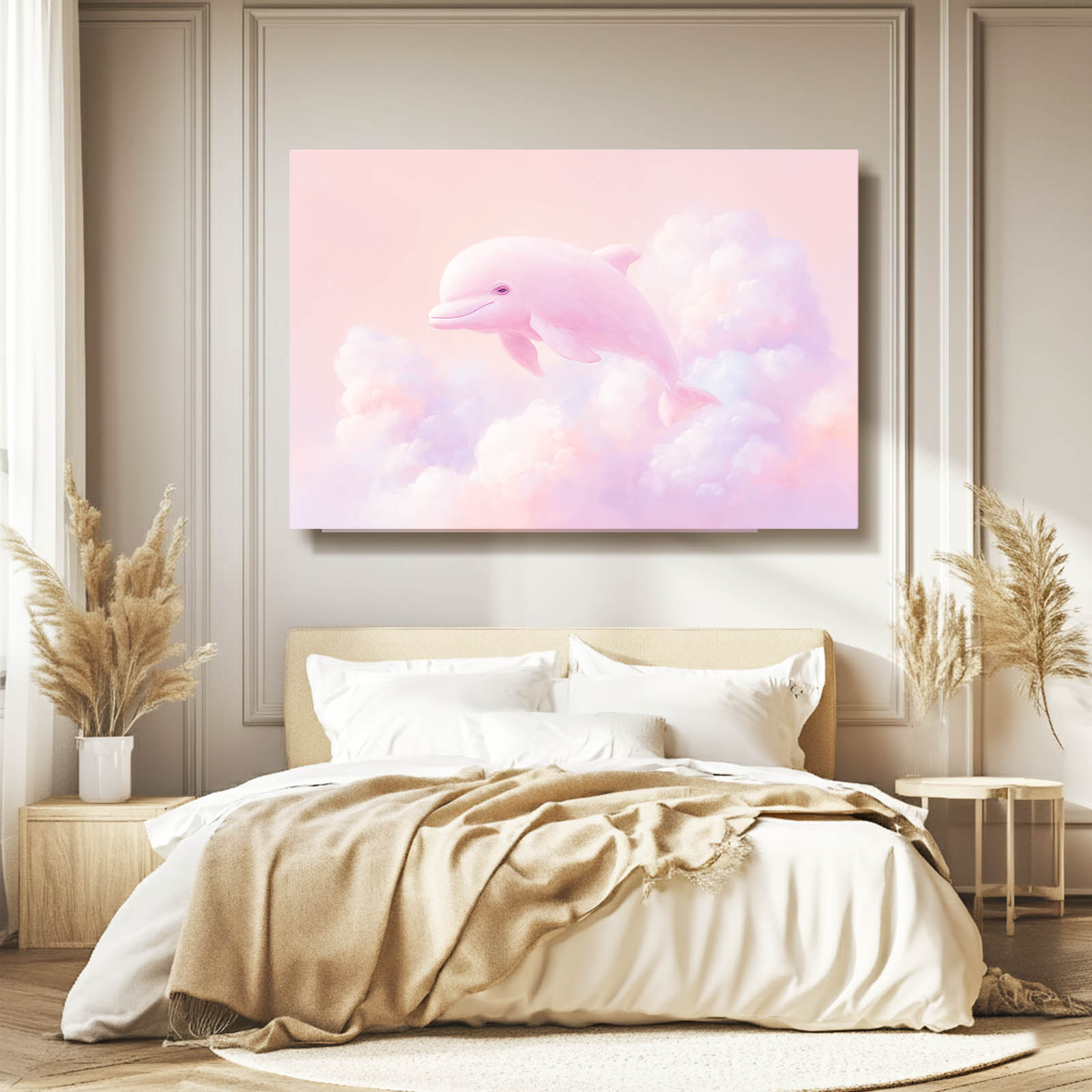 Rose Cloud Dolphin Canvas – styled in a furnished interior