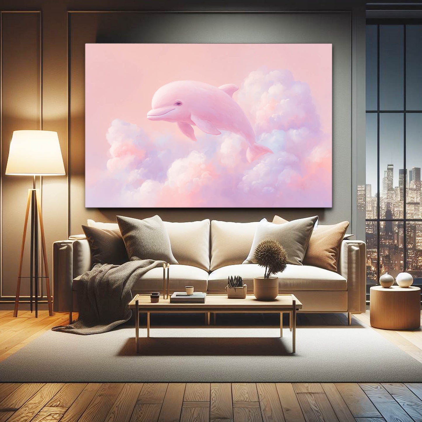 Rose Cloud Dolphin Canvas – styled in a furnished interior
