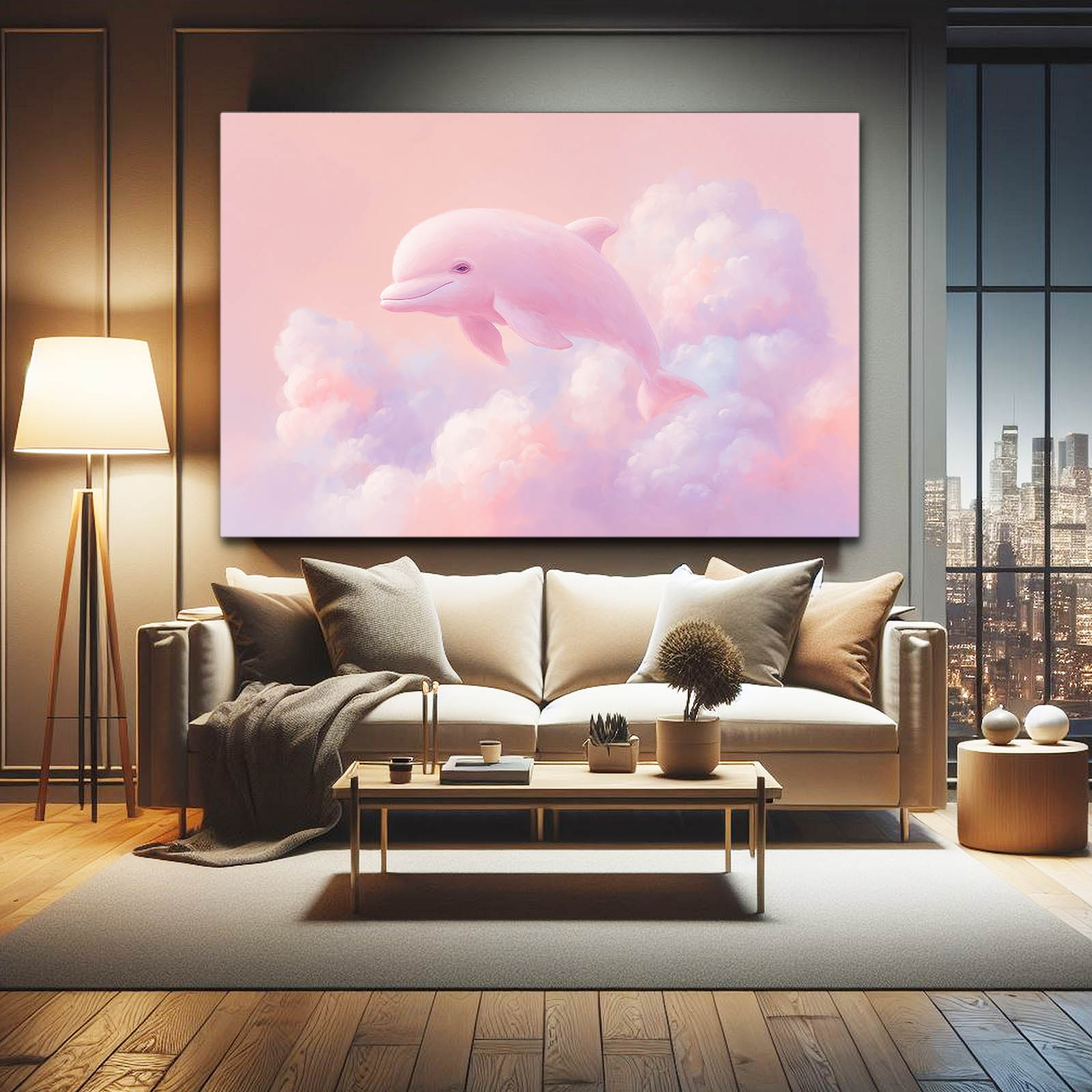 Rose Cloud Dolphin Canvas – styled in a furnished interior