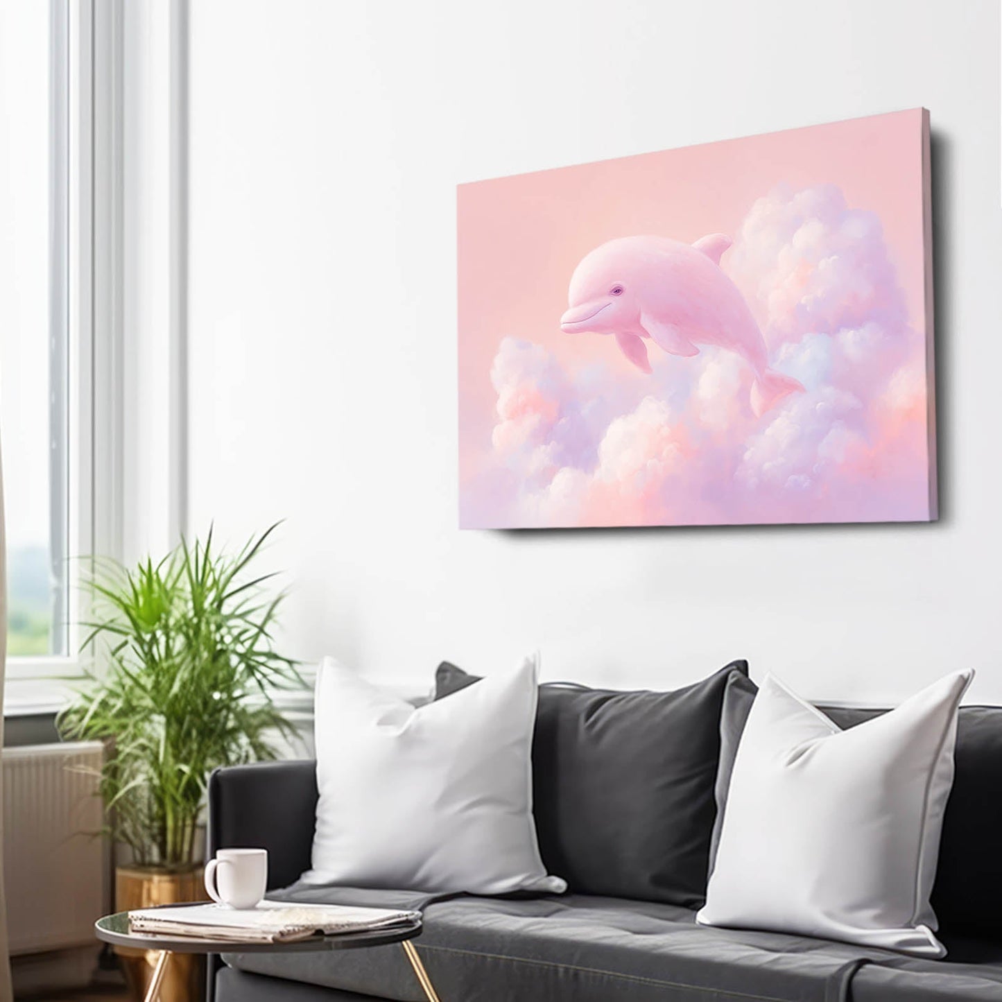 Rose Cloud Dolphin Canvas – styled in a furnished interior