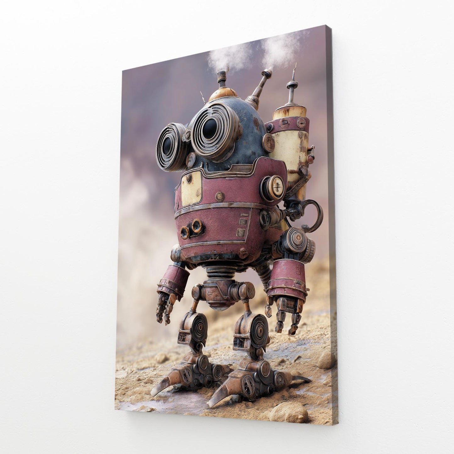Rose Cloud Robot Steampunk Canvas – with Premium Black frame on white background