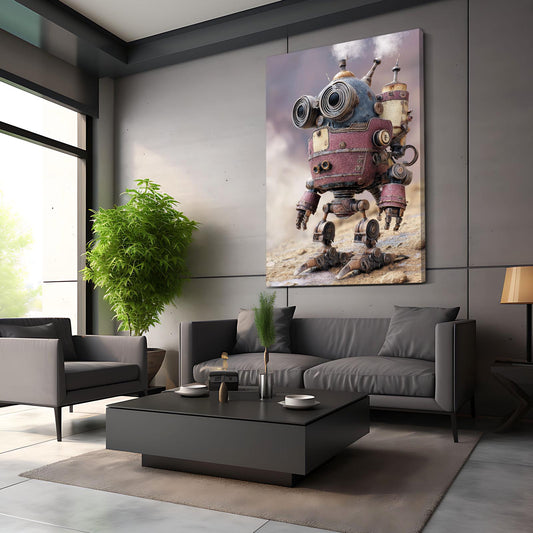 Rose Cloud Robot Steampunk Canvas – styled in a furnished interior