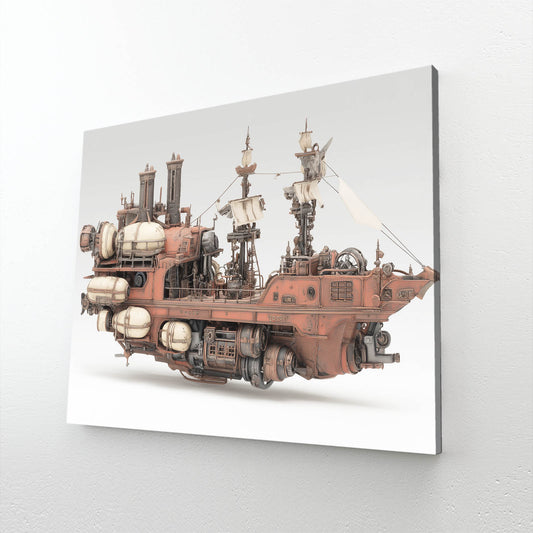 Rose Copper Skyship Steampunk Canvas Art – angled canvas view on white background