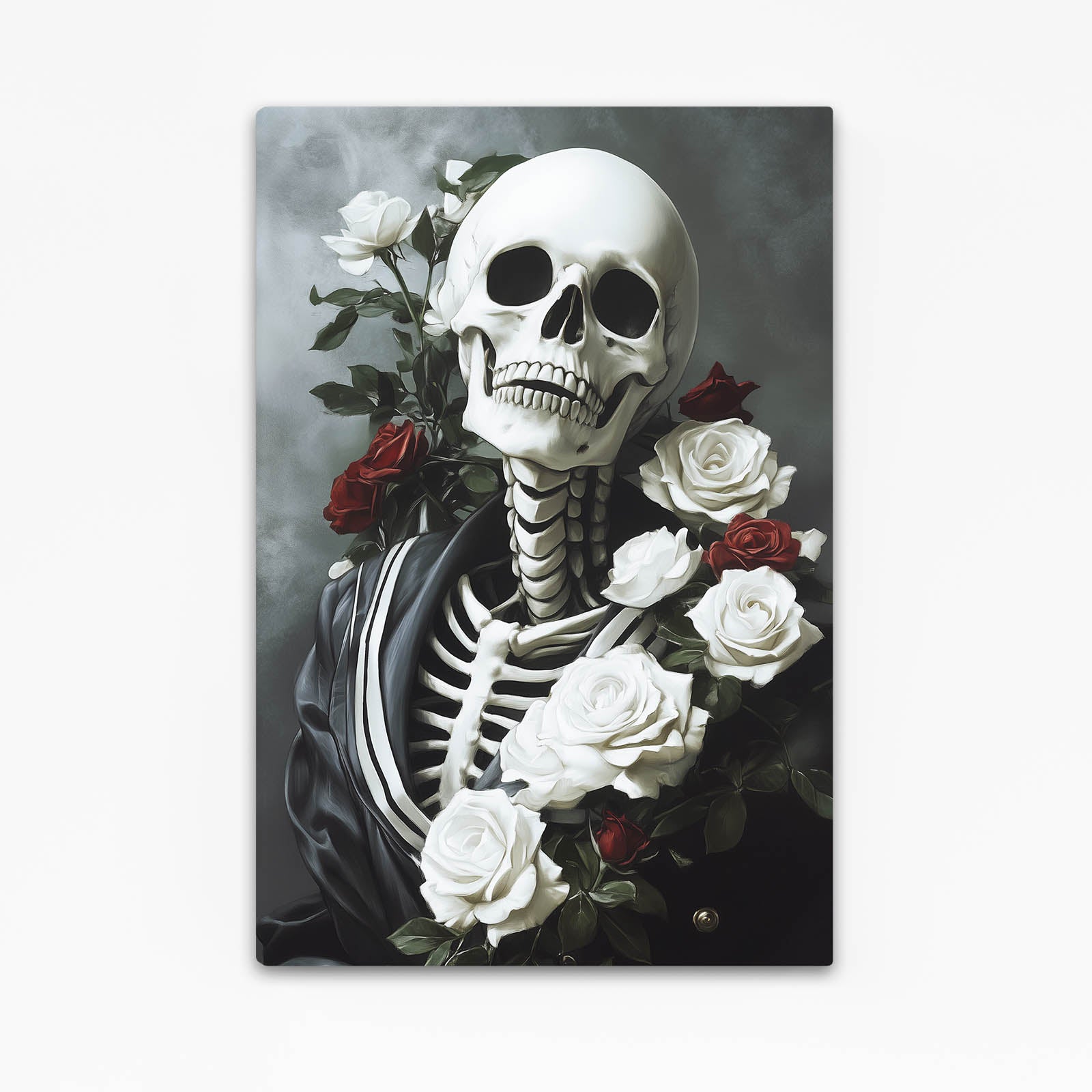 Rose Draped Skull Wall Art — contemporary canvas print, angled canvas view on white background