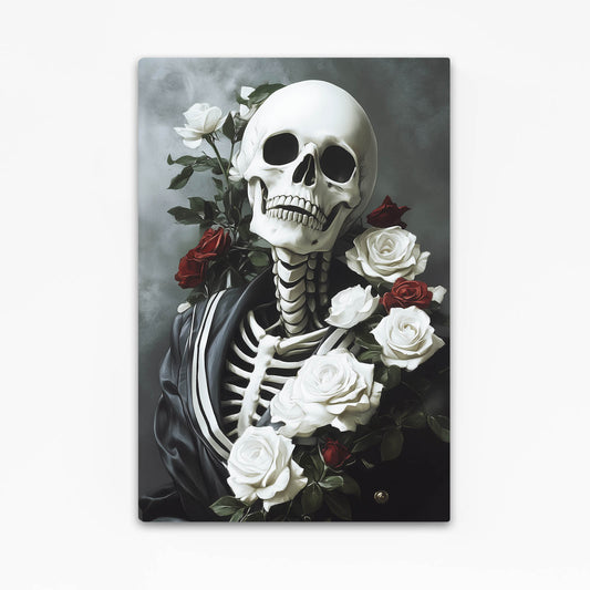 Rose Draped Skull Wall Art — contemporary canvas print, angled canvas view on white background