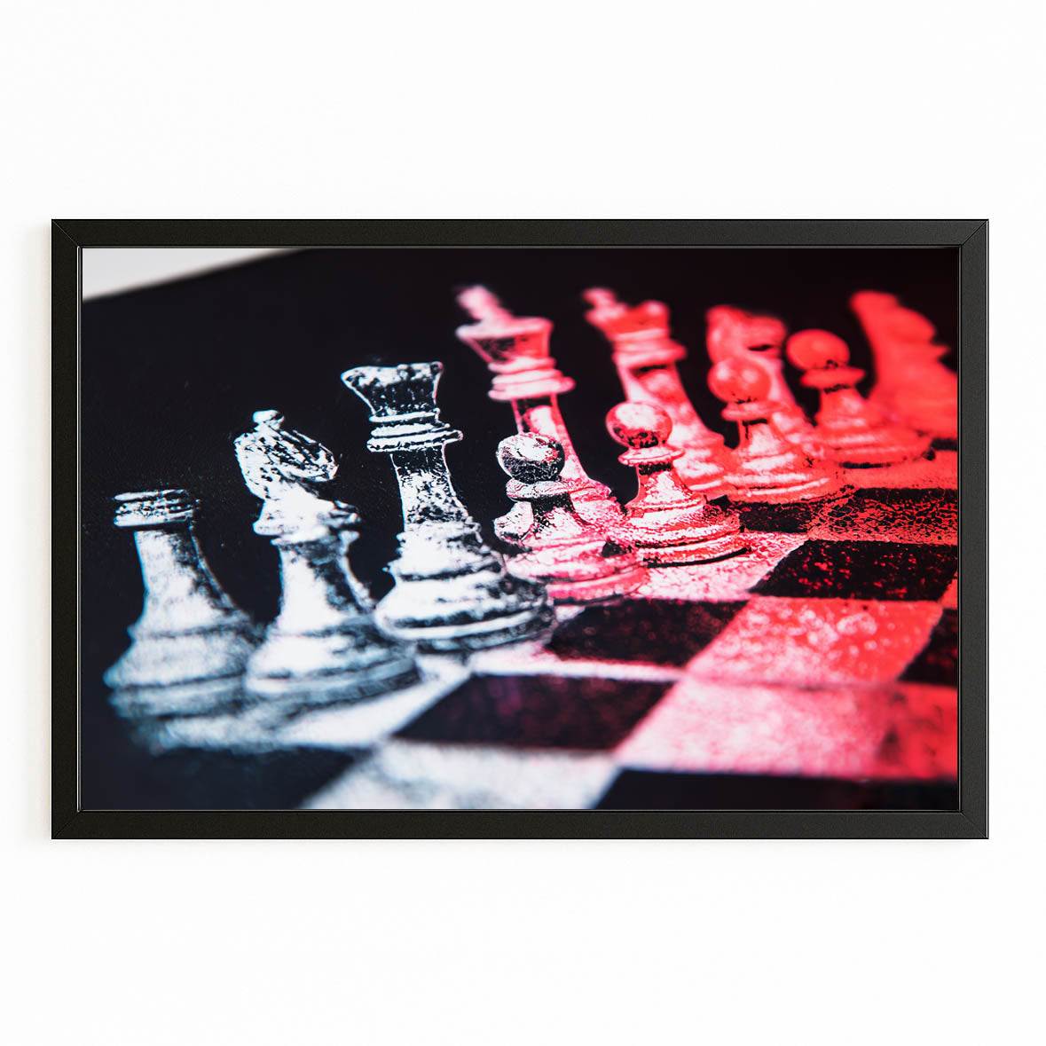 Rose Duotone Standoff Chess Art – with Premium Black frame on white background