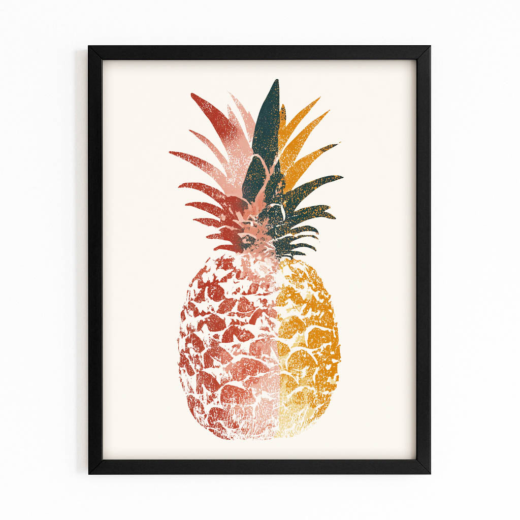 Rose Gold Pineapple Fruit Canvas Art – with Premium Black frame on white background