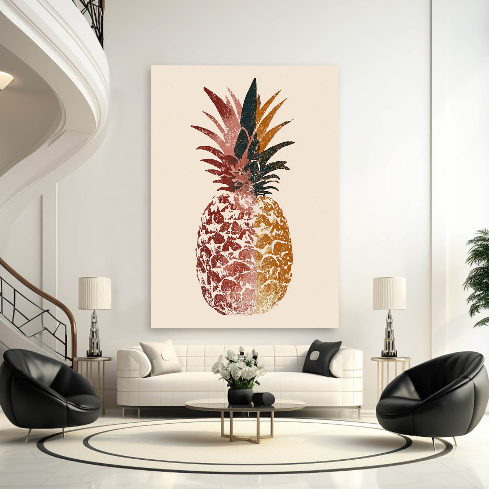 Rose Gold Pineapple Fruit Canvas Art – styled in a furnished interior