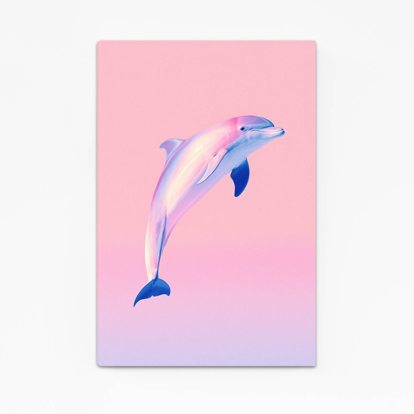 Rose Horizon Dolphin Art – dolphin in soft pink-to-blue gradient leaping against a rose gradient sky