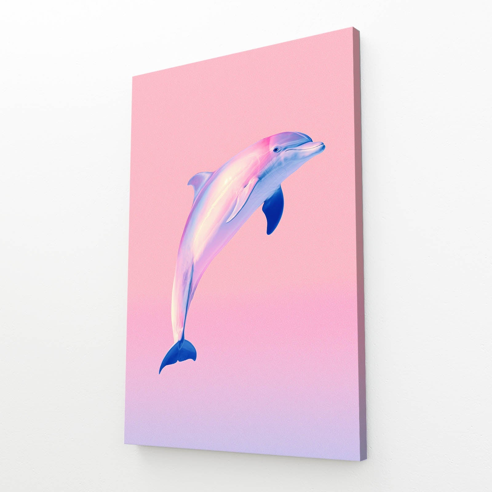 Rose Horizon Dolphin Art – angled canvas view on white background